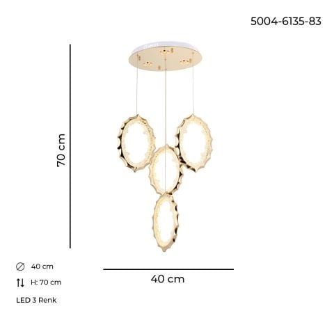 Lustra Led HubRom, DAMLA Auriu 5004-6135-83 40x40xHmax150 cm Lumina Calda,Rece,Neutra