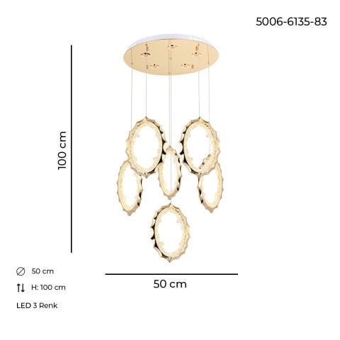 Lustra Led HubRom, DAMLA Auriu 5006-6135-83 50x50xHmax150 cm Lumina Calda,Rece,Neutra