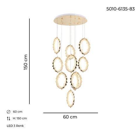 Lustra Led HubRom, DAMLA Gold 5010-6135-83 60x60xHmax150 cm Lumina Calda,Rece,Neutra
