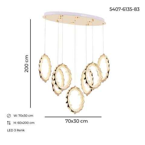 Lustra Led HubRom, DAMLA Auriu 5407-6135-83 70x30xHmax200 cm Lumina Calda,Rece,Neutra