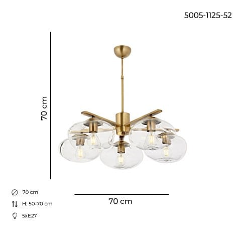 Lustra HubRom, DANTE 5005-1125-52 70x70xHmax70 cm 5xE27-60W Antiq