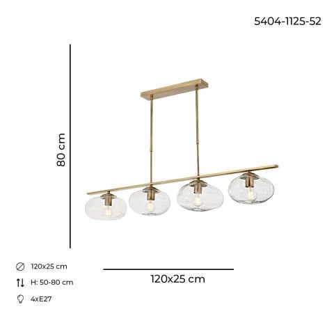 Lustra HubRom, DANTE 5404-1125-52 120x25xHmax80 cm 4xE27-60W Antiq