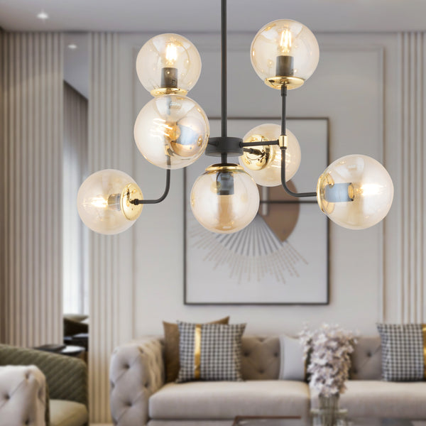 Lustra HubRom, ECE 3945-07-GD-BL 45x70 cm 7xE27-60W Negru / Auriu