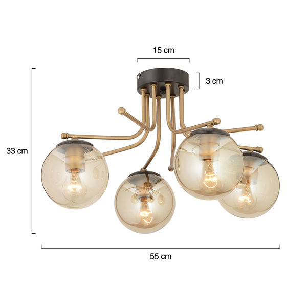 Plafonieara HubRom, EDIN 3559-04-BL 55x33 cm 4xE27-60W Negru /Antiq