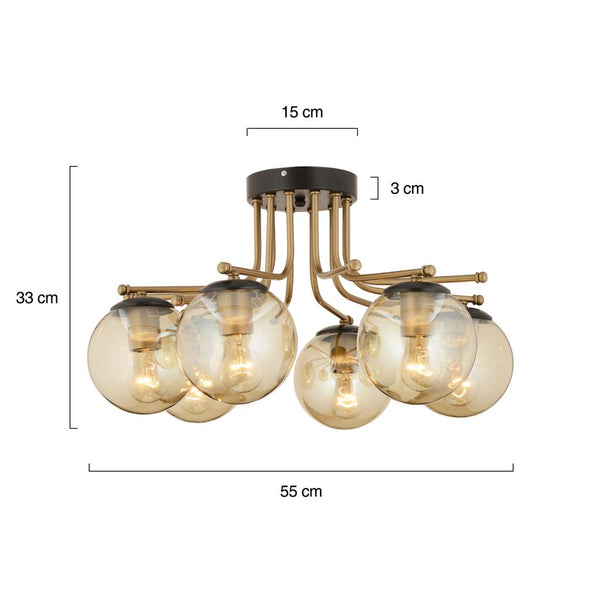 Plafonieara HubRom, EDIN 3559-06-BL 55x33 cm 6xE27-60W Negru /Antiq