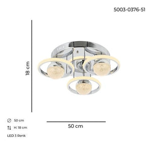 Plafoniera Led HubRom, ELYA Crom  5003-0376-51 50x50xHmax18 cm Lumina Calda,Rece,Neutra