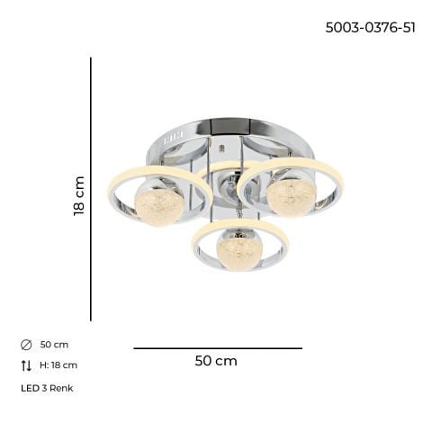 Plafoniera Led HubRom, ELYA Crom  5003-0376-51 50x50xHmax18 cm Lumina Calda,Rece,Neutra