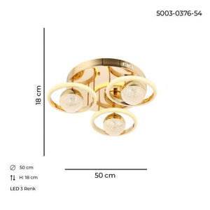 Plafoniera Led HubRom, ELYA Auriu  5003-0376-54 50x50xHmax18 cm Lumina Calda,Rece,Neutra