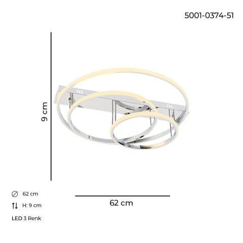 Plafoniera Led HubRom, ALVIYA Crom  5001-0375-51 58x58xHmax10 cm Lumina Calda,Rece,Neutra