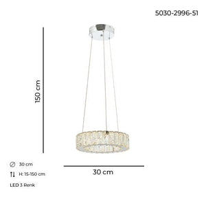 Lustra Led Cristal HubRom, ESSE Crom 5030-2996-51 30x30xHmax150 cm Lumina Calda,Rece,Neutra