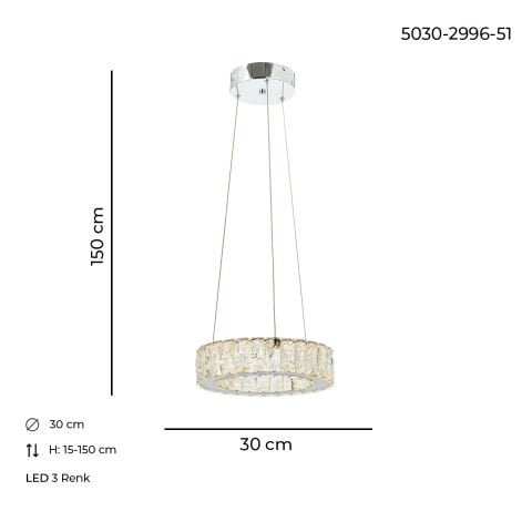 Lustra Led Cristal HubRom, ESSE Crom 5030-2996-51 30x30xHmax150 cm Lumina Calda,Rece,Neutra