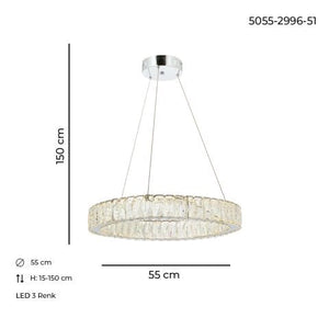 Lustra Led Cristal HubRom, ESSE Crom 5055-2996-51 55x55xHmax150 cm Lumina Calda,Rece,Neutra