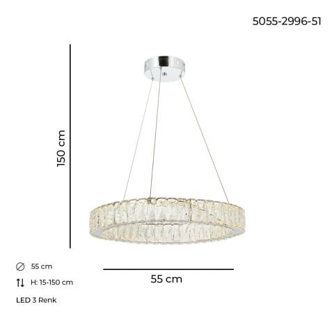 Lustra Led Cristal HubRom, ESSE Crom 5055-2996-51 55x55xHmax150 cm Lumina Calda,Rece,Neutra