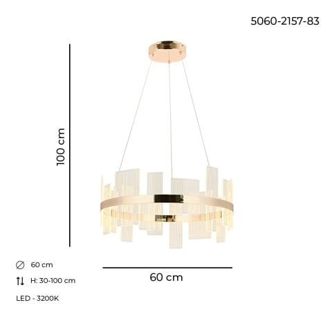 Lustra Led HubRom, GARTNER Auriu 5060-2157-83 60x60xHmax100 cm 3200 K Lumina Neutra