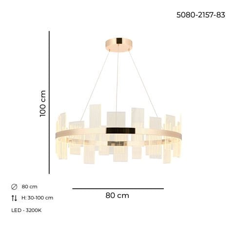 Lustra Led HubRom, GARTNER Auriu 5080-2157-83 80x80xHmax100 cm 3200 K Lumina Neutra
