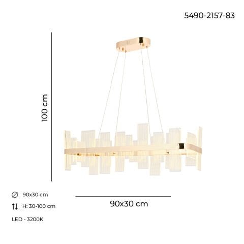 Lustra Led HubRom, GARTNER Auriu 5490-2157-83 90x35xHmax100 cm 3200 K Lumina Neutra