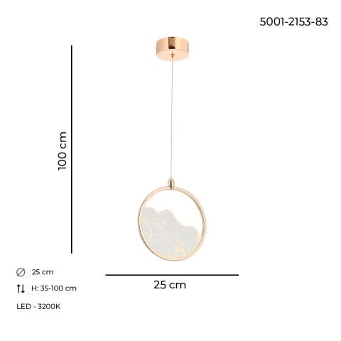 Lustra Led HubRom, GEYIK Auriu 5001-2153-83 25x25xHmax100 cm 3200 K Lumina Neutra