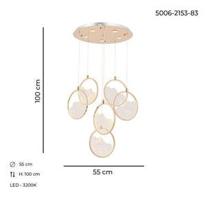 Lustra Led HubRom, GEYIK Auriu 5006-2153-83 55x55xHmax200 cm 3200 K Lumina Neutra