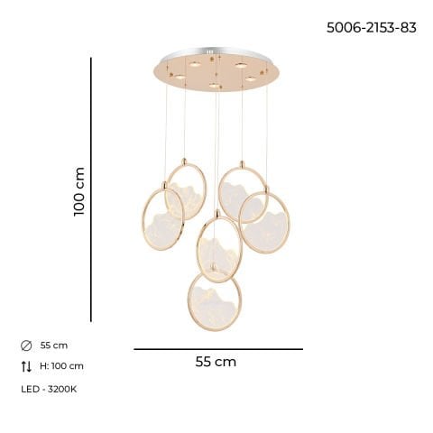 Lustra Led HubRom, GEYIK Auriu 5006-2153-83 55x55xHmax200 cm 3200 K Lumina Neutra