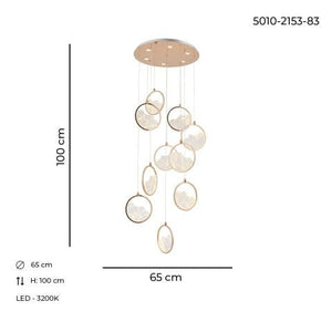 Lustra Led HubRom, GEYIK Auriu 5010-2153-83 65x65xHmax200 cm 3200 K Lumina Neutra