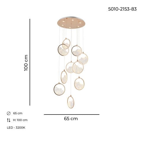 Lustra Led HubRom, GEYIK Auriu 5010-2153-83 65x65xHmax200 cm 3200 K Lumina Neutra