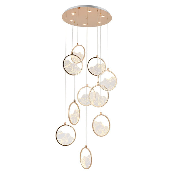 Lustra Led HubRom, GEYIK Auriu 5010-2153-83 65x65xHmax200 cm 3200 K Lumina Neutra