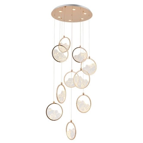 Lustra Led HubRom, GEYIK Auriu 5010-2153-83 65x65xHmax200 cm 3200 K Lumina Neutra