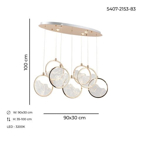 Lustra Led HubRom, GEYIK Auriu 5407-2153-83 90x30xHmax100 cm 3200 K Lumina Neutra