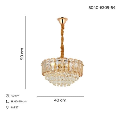 Lustra Cristal HubRom, HAZAR 5040-6209-54 40x40xHmax90 cm 6xE14-40W Auriu