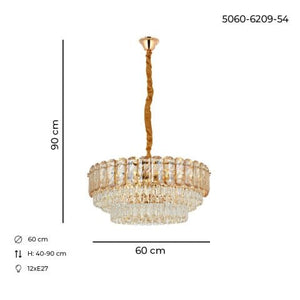 Lustra Cristal HubRom, HAZAR 5060-6209-54 60x60xHmax90 cm 12xE14-40W Auriu