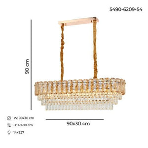 Lustra Cristal HubRom, HAZAR 5490-6209-54 90x35xHmax90 cm 14xE14-40W Auriu