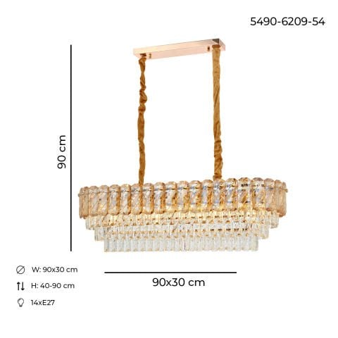 Lustra Cristal HubRom, HAZAR 5490-6209-54 90x35xHmax90 cm 14xE14-40W Auriu