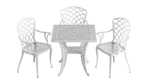 Set Mobilier Gradina HubRom, 1xMasa Patrata(75x75x72), 3xScaun HITIT(43x42x50x92) Alb
