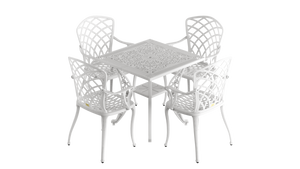 Set Mobilier Gradina HubRom, 1xMasa Patrata(75x75x72), 4xScaun HITIT(43x42x50x92) Alb