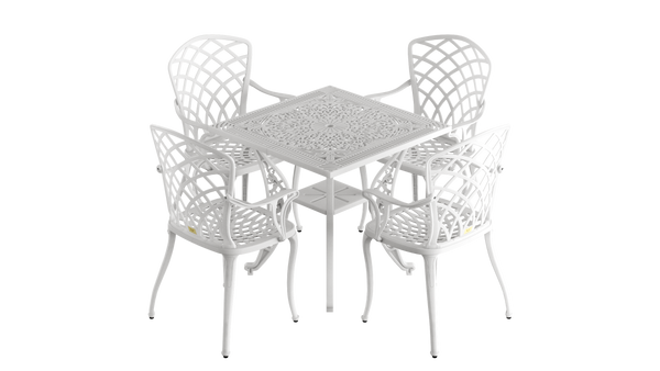 Set Mobilier Gradina HubRom, 1xMasa Patrata(75x75x72), 4xScaun HITIT(43x42x50x92) Alb