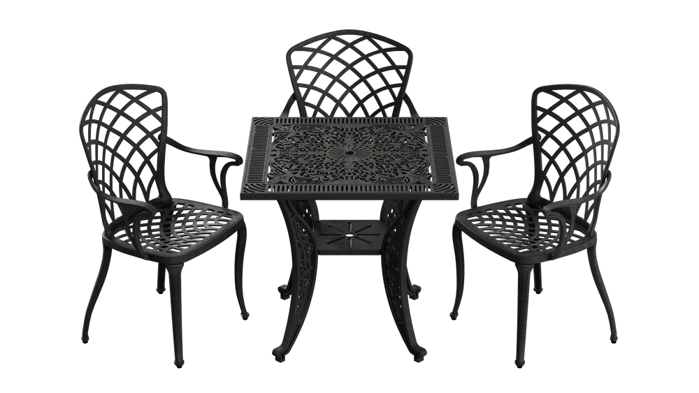 Set Mobilier Gradina HubRom, 1xMasa Patrata(75x75x72), 3xScaun HITIT(43x42x50x92) Negru