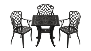 Set Mobilier Gradina HubRom, 1xMasa Patrata(75x75x72), 3xScaun HITIT(43x42x50x92) Negru