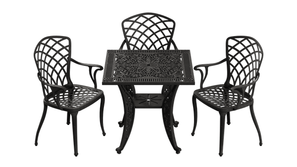 Set Mobilier Gradina HubRom, 1xMasa Patrata(75x75x72), 3xScaun HITIT(43x42x50x92) Negru