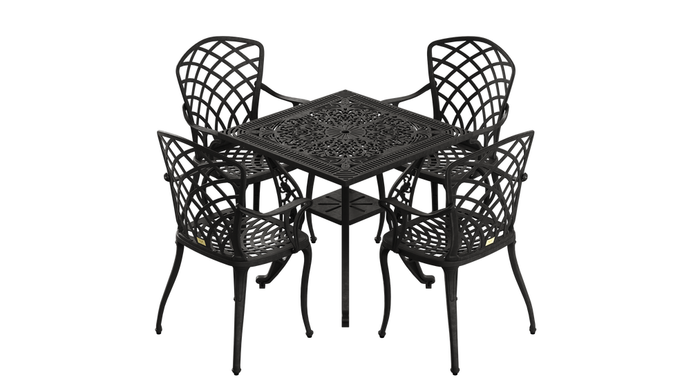 Set Mobilier Gradina HubRom, 1xMasa Patrata(75x75x72), 4xScaun HITIT(43x42x50x92) Negru