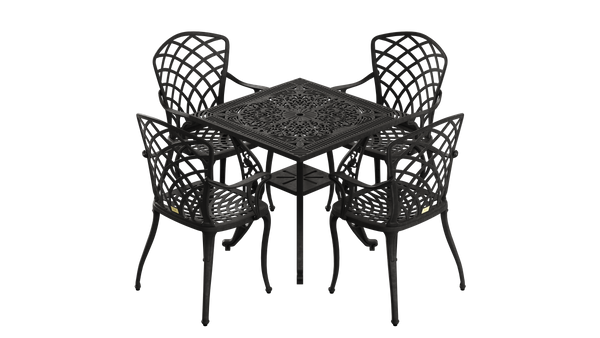 Set Mobilier Gradina HubRom, 1xMasa Patrata(75x75x72), 4xScaun HITIT(43x42x50x92) Negru