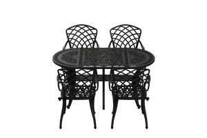 Set Mobilier Gradina HubRom, 1xMasa Ovala(75x150x72), 4xScaun HITIT(43x42x50x92) Negru