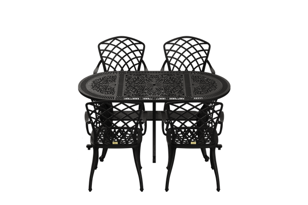 Set Mobilier Gradina HubRom, 1xMasa Ovala(75x150x72), 4xScaun HITIT(43x42x50x92) Negru