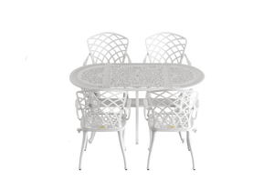 Set Mobilier Gradina HubRom, 1xMasa Ovala(75x150x72), 4xScaun HITIT(43x42x50x92) Alb