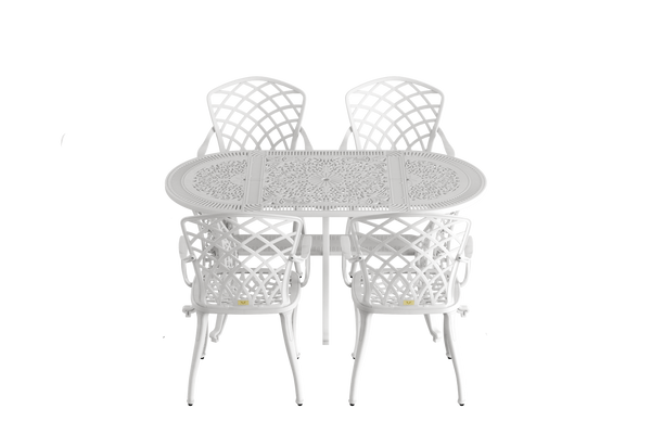 Set Mobilier Gradina HubRom, 1xMasa Ovala(75x150x72), 4xScaun HITIT(43x42x50x92) Alb