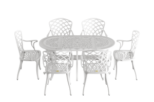 Set Mobilier Gradina HubRom, 1xMasa Ovala(75x150x72), 6xScaun HITIT(43x42x50x92) Alb