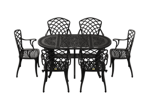 Set Mobilier Gradina HubRom, 1xMasa Ovala(75x150x72), 6xScaun HITIT(43x42x50x92) Negru