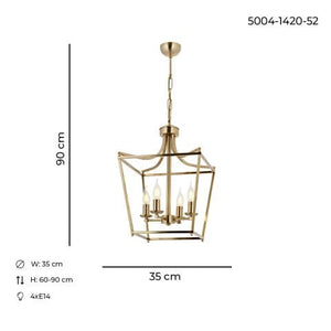 Lustra HubRom, ILGIN 5004-1420-52 35x60xHmax90 cm 4xE14-40W Antiq