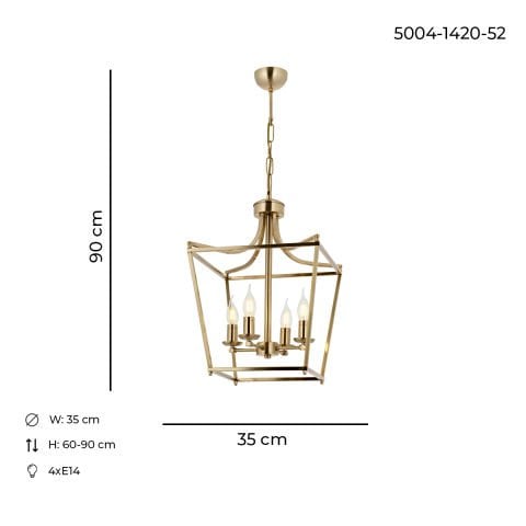 Lustra HubRom, ILGIN 5004-1420-52 35x60xHmax90 cm 4xE14-40W Antiq