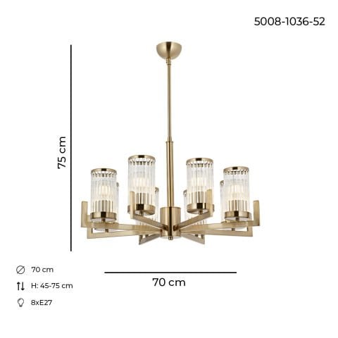 Lustra HubRom, INTERCE 5008-1036-52 70x70xHmax75 cm 8xE27-60W Antiq