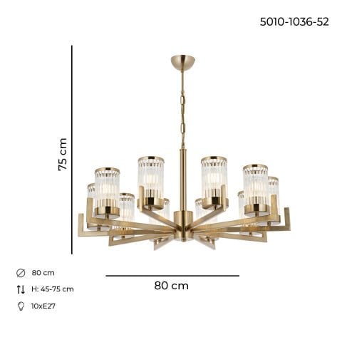 Lustra HubRom, INTERCE 5010-1036-52 80x80xHmax75 cm 10xE27-60W Lak Antiq